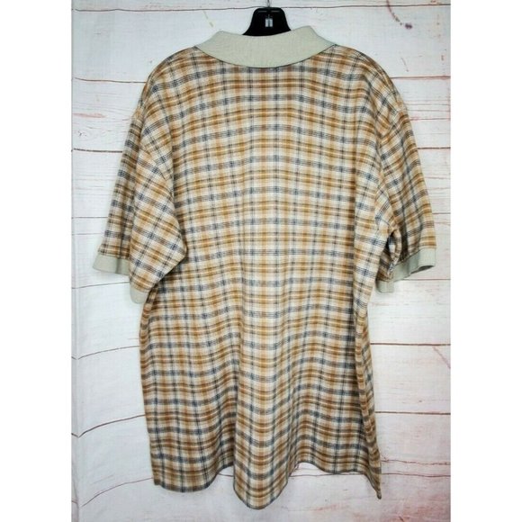 Vintage Ashworth Embroidered Made In The U.S.A Cotton Brown Plaid Polo Shirt - Picture 7 of 11